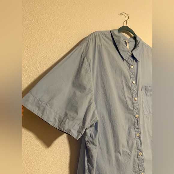 Anthropologie Short-Sleeve Cotton Top Wedgewood Blue Button-Front - Picture 4 of 7